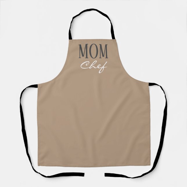 Tablier Maman Chef Moderne Beige Brown Blanc Script Cuisin (Recto)