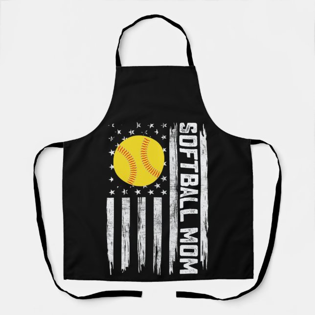 Tablier Maman de softball Drapeau américain américain Vint (Recto)