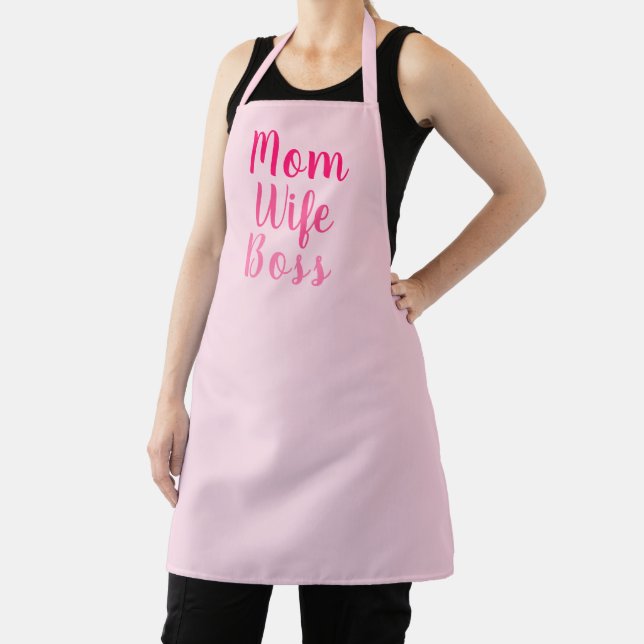 Tablier Maman femme patron dégradé rose script personnalis (Insitu)
