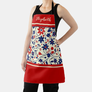Tablier Maman personnalisée Rouge Blanc Bleu Floral