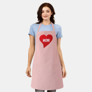 Tablier Maman rose pâle et rouge grand coeur mignon cuisin