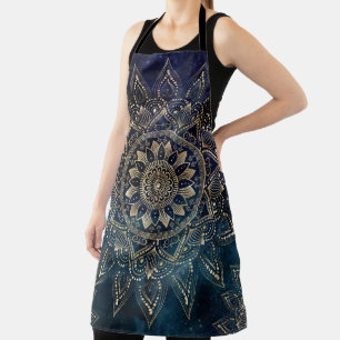 Tablier Mandala doré élégant Galaxie bleue