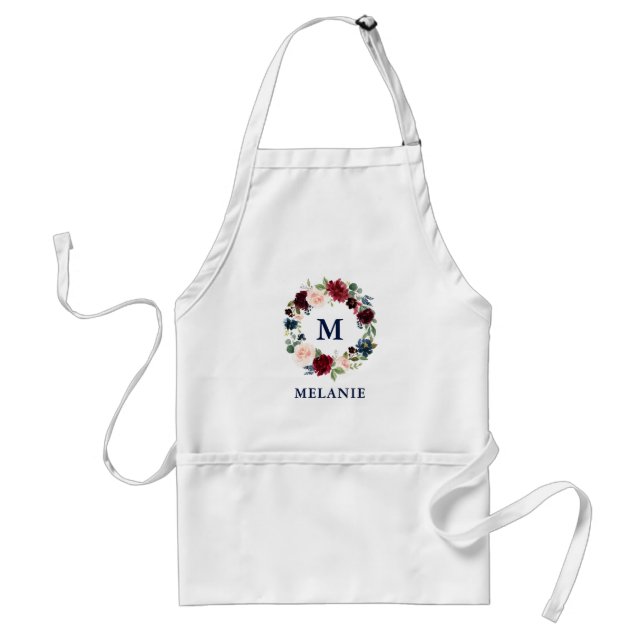 Tablier Maquillage Stylo Cheveux Artiste Floral Bourgogne  (Devant)