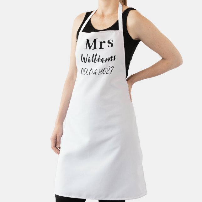 Tablier Mariage de mariée moderne au nom noir élégant  (Insitu)