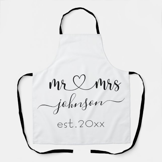 Tablier Mariage Fiançailles Coeur M. Mme Nom personnalisé (Recto)