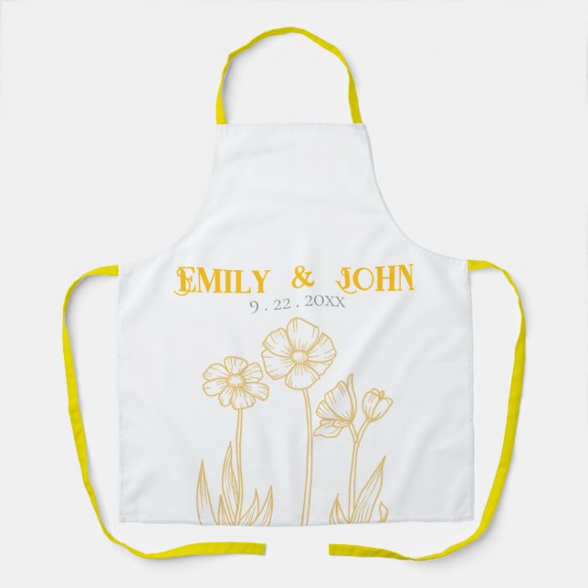 Tablier Mariage floral jaune et blanc (Recto)