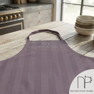 Tablier Mariage Monogramme Rayures Prune