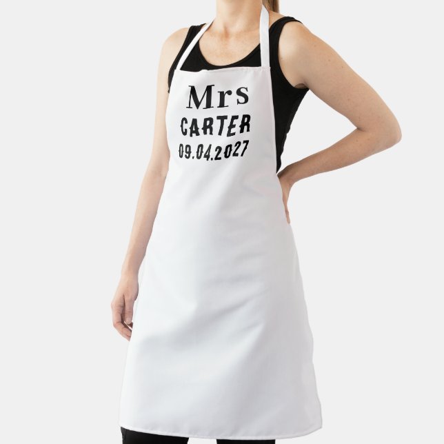 Tablier Mariée Elegant Noir Nom Mariage moderne (Insitu)