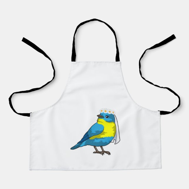 Tablier Mariée oiseau avec une couronne de fleurs (Recto)