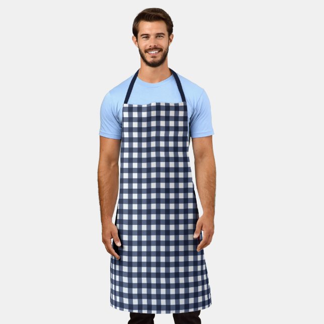 Tablier Marine Bleu Classique En vichy Vérifier Plaid (Porté)