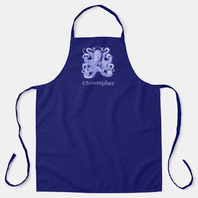 Tablier Marine Blue Octopus Nom personnalisé Mer côtière m (Recto)
