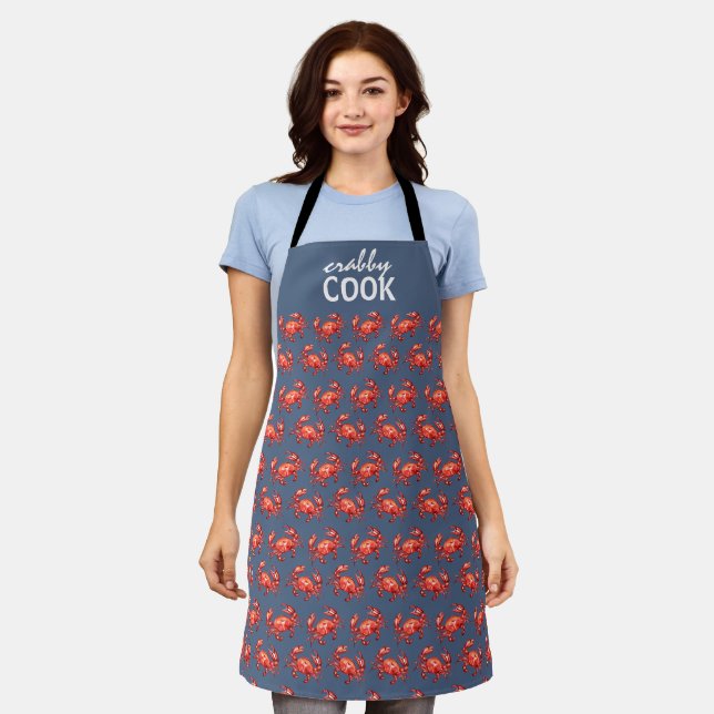 Tablier Marine Crabby Cuisinier Crabe Motif Funny (Porté)