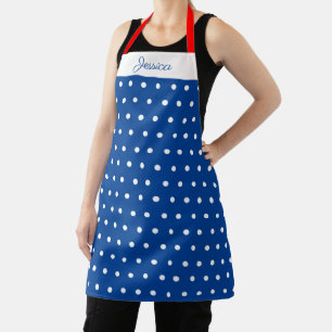 Tablier Marine et blanc Polka Dot Rouge Nom personnalisé