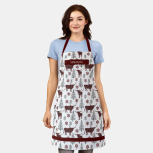 Tablier Maroon Buffalo Plaid Longhorn Motif