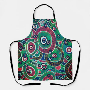Tablier Maroon et Cercles Turquoise et Ovales Art