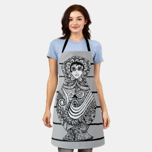 Tablier Matryoshka Doll BW Apron