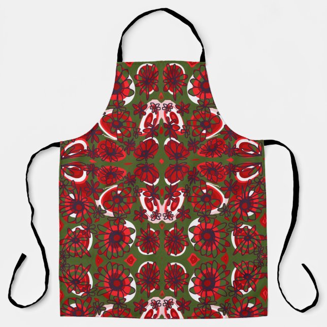 Tablier Mazipoodles Love Flowers - Vert Rouge Blanc (Recto)
