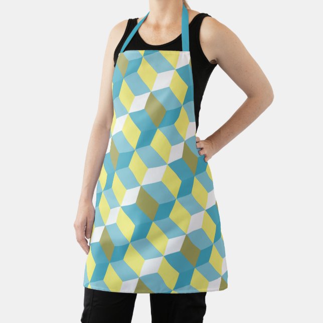 Tablier MCM Aqua Bleu Jaune Motif moderne du milieu du siè (Insitu)