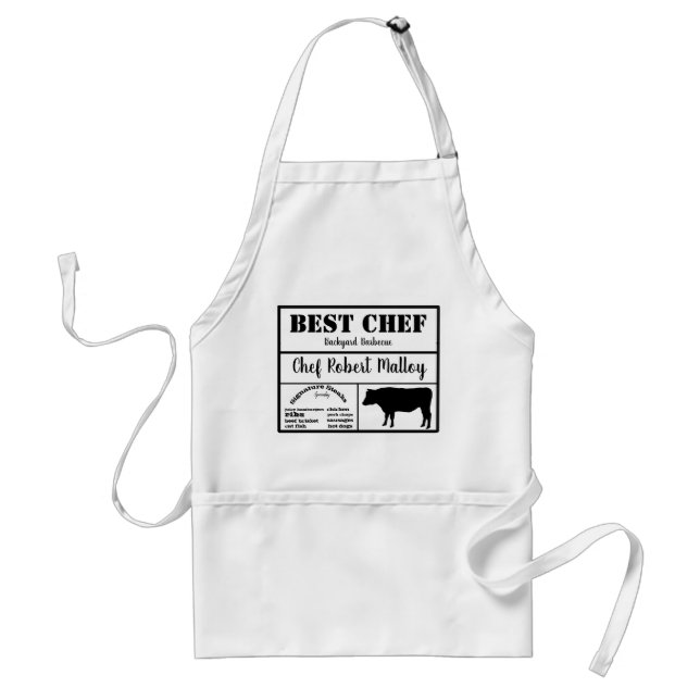 Tablier Meilleur Chef Barbecue Texte Bouvillon Silhouette  (Devant)