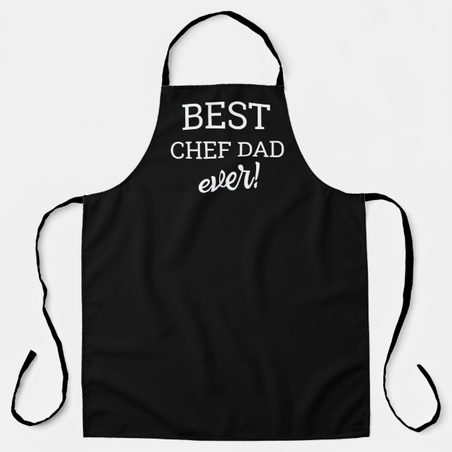 Tablier MEILLEUR Chef Papa Jamais Noir blanc personnalisab (Recto)