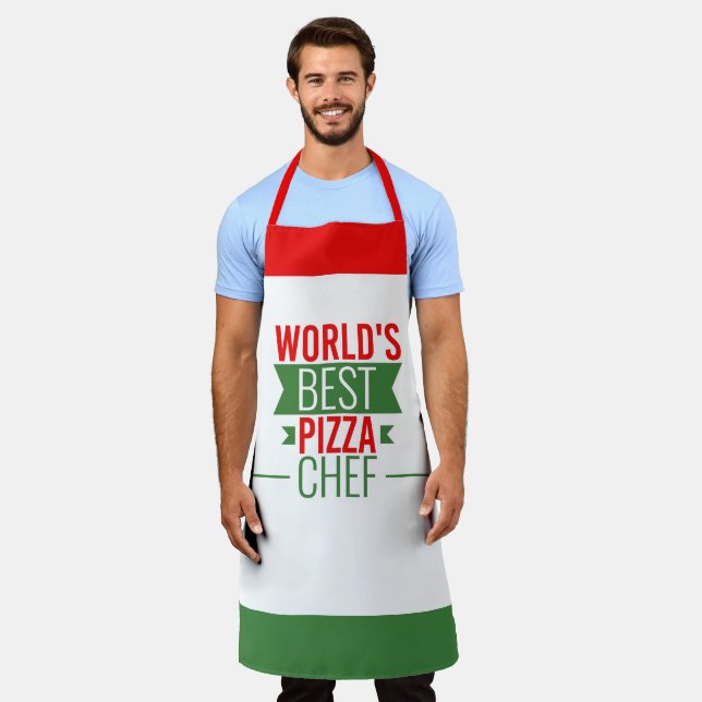 Tablier Meilleur chef pizzeria du monde - vert blanc rouge (Porté)