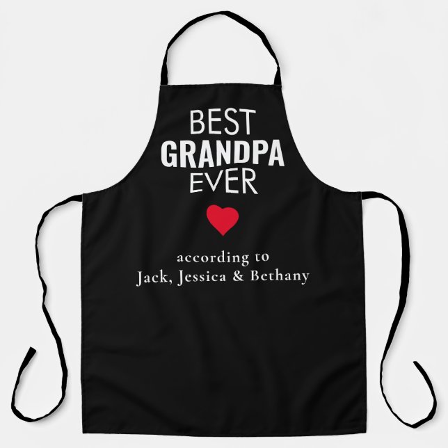 Tablier Meilleur Grand-Père Jamais Nom du coeur Blanc Noir (Recto)