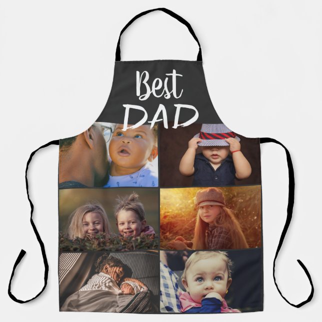 Tablier Meilleur papa 6 Photo Collage Famille Photo Grey (Recto)