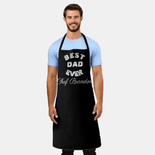 Tablier Meilleur Papa Jamais Elegant Noir Blanc Nom Modern