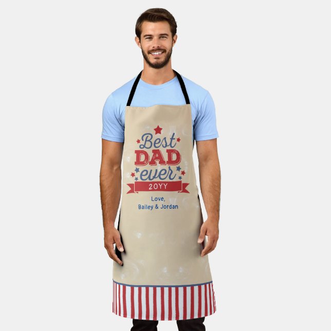 Tablier Meilleur Papa Jamais Patriotique Rouge Bleu Étoile (Porté)