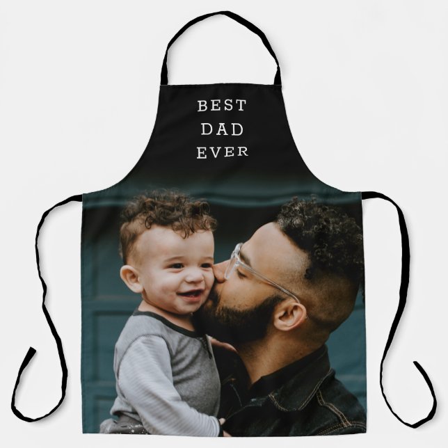 Tablier Meilleur papa Jamais photo complète noir personnal (Recto)