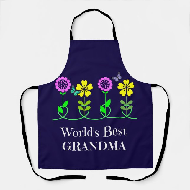 Tablier Meilleure grand-mère du monde, design floral graph (Recto)