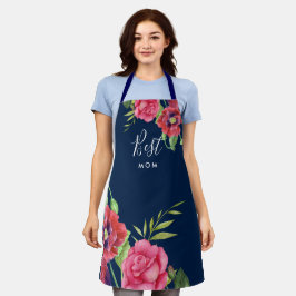 Tablier Meilleure maman Fleurs rouges roses modernes sur D