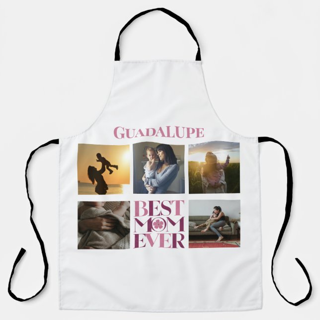 Tablier Meilleure maman jamais mère photo Collage rose mig (Recto)