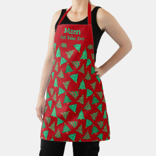 Tablier Meilleure Maman Jour Vert Arbres de Noël Rouge Mot