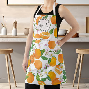 Tablier Meilleure maman Nom Orange Citrus Motif Aquarelle