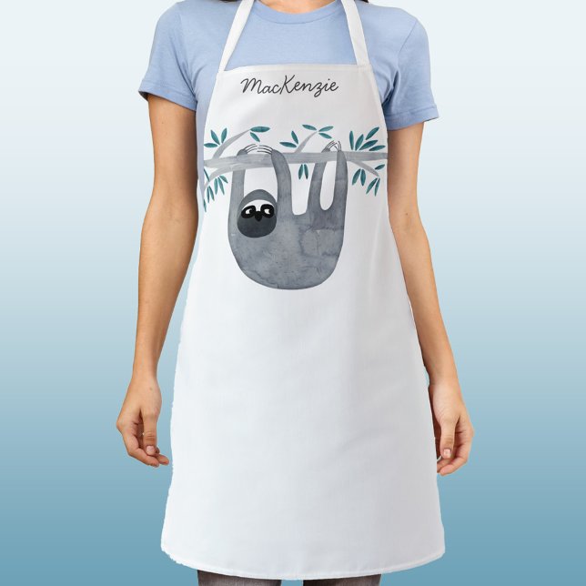 Tablier Mélange Sloth Personnalisé (Personalized name watercolor sloth apron)