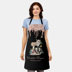 Tablier Mélangeur de gâteau Fleurs Rose Gold Drips Boulang