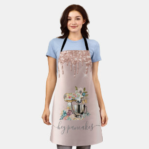 Tablier Mélangeur de gâteau floral paillettes gouttes rose