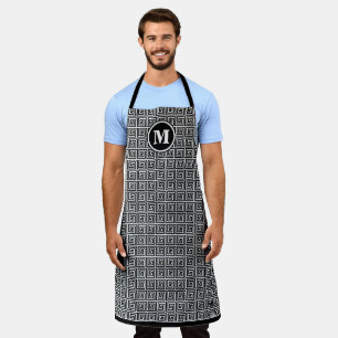 Tablier Mens Monogramme Clé grecque noire Meander Motif