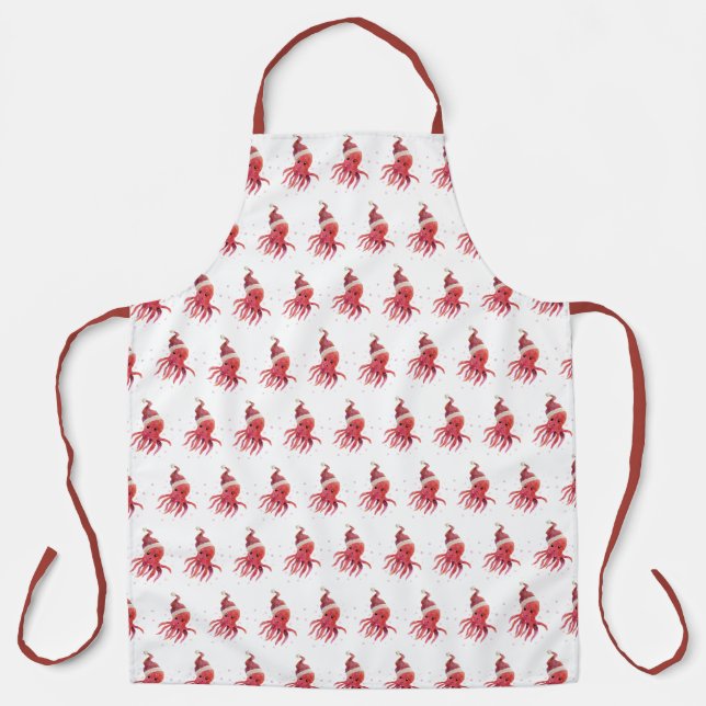 Tablier Mer octopique mignonne et salutations Santa Hat (Recto)