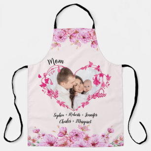 Tablier Mère coeur de fleur Rose Nom et photo personnali
