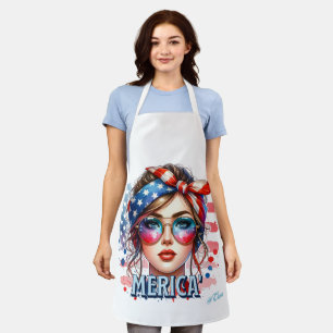 Tablier MERICA' Girl - Retro Patriotic USA Drapeau Bandana