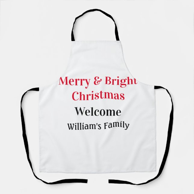 Tablier Merry Bright Christmas ajouter nom de famille bien (Recto)