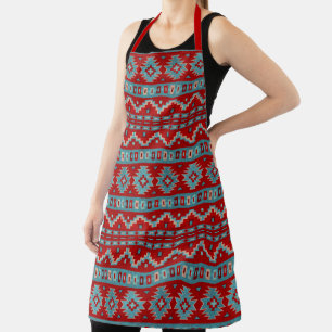 Tablier Mesas Sud-Ouest Turquoise et Motif géométrique rou