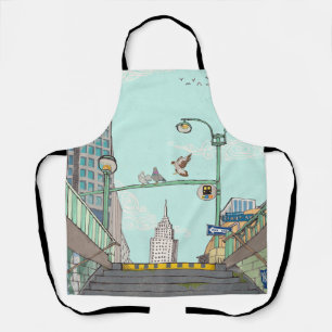 Tablier Métro Arrêt Manhattan NYC Illustration Whimsical