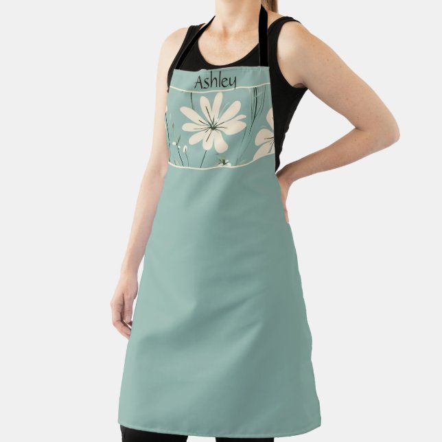 Tablier Mid Century Moderne Fleur Daisy Nom personnalisé (Insitu)