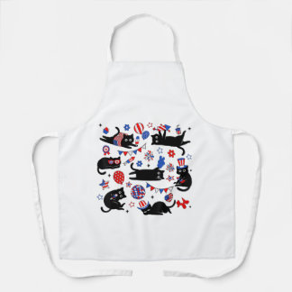 Tablier Mignon Chat Noir Drapeau USA Feu d'Artifice Patrio