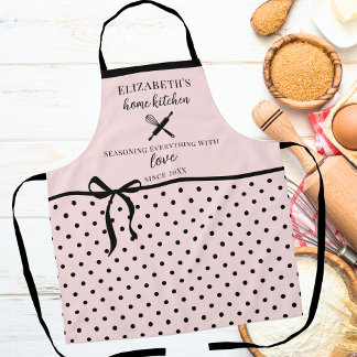 Tablier Mignon Chic Féminin Rose Pâle et Noir à pois