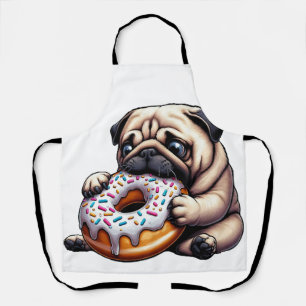 Tablier Mignon donut pug cartoon drôle qui mâche