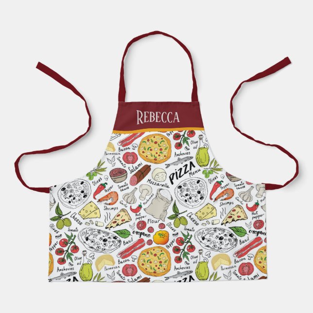 Tablier mignon enfants unisex pizza cuisson ajouter nom (Recto)